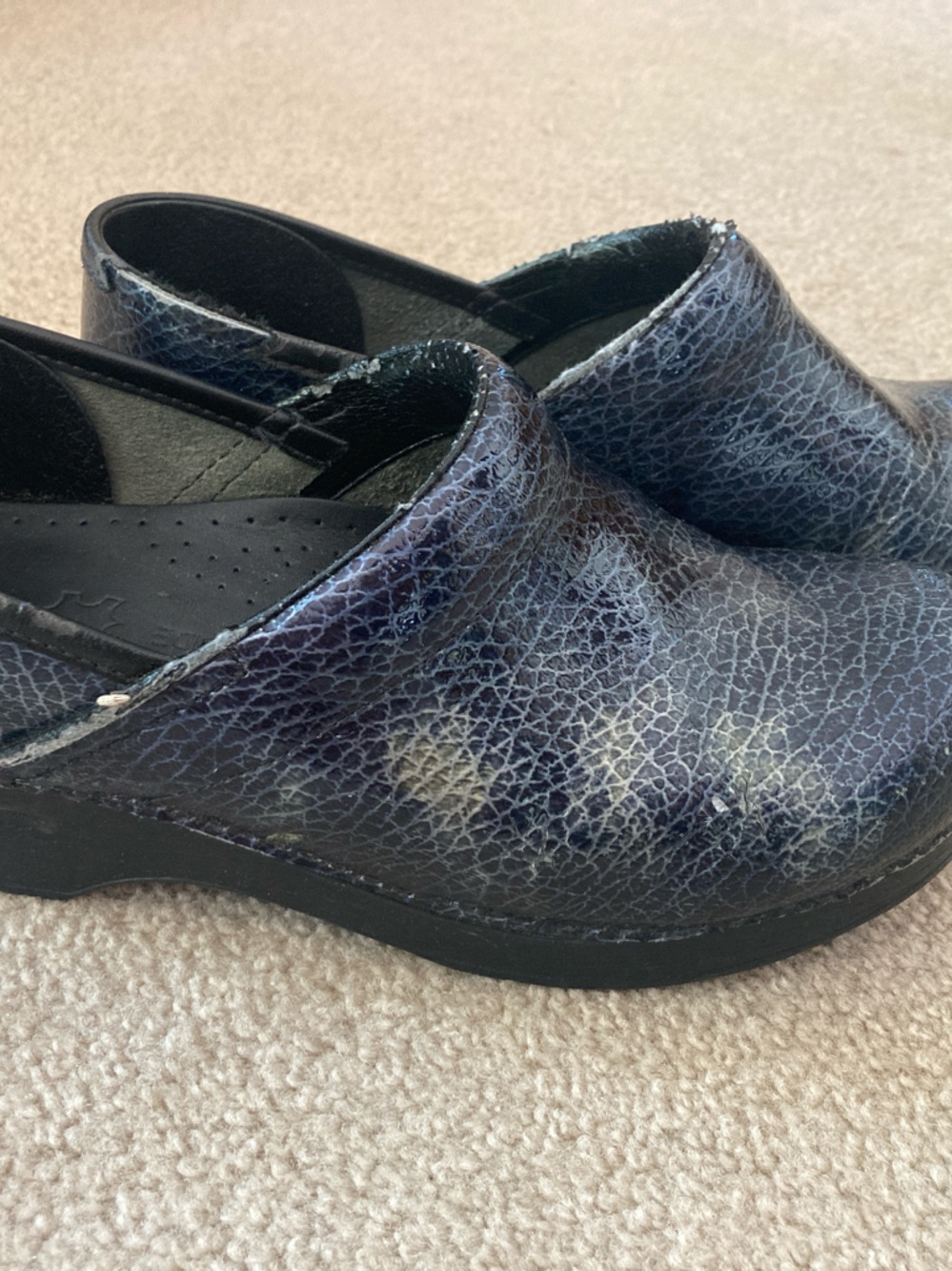 Dansko Women's Distressed Navy Blue Slip-On Clogs